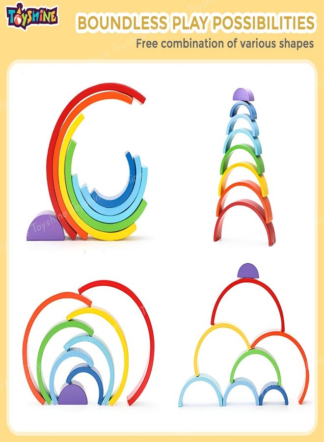 توي شاين لعبة تركيب قوس قزح الخشبية من توي شاين، لعبة تعليمية للأطفال الصغار من 3 إلى 6 سنوات، لعبة تركيب الألوان والأشكال، هدية مثالية لأعياد الميلاد. - Image 2